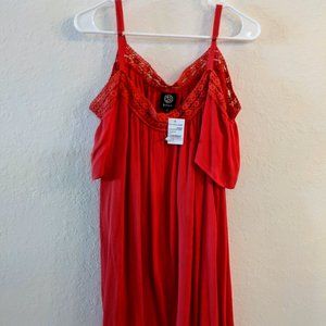 Bobeau gauze crochet cold shoulder mini dress